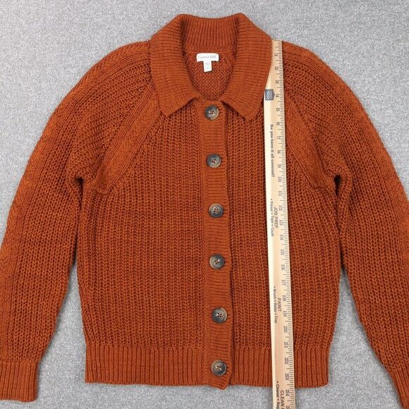 Garnet Hill Maren Cardigan Size S Burnt Orange Linen Organic Cotton Chunky Knit - Picture 6 of 14